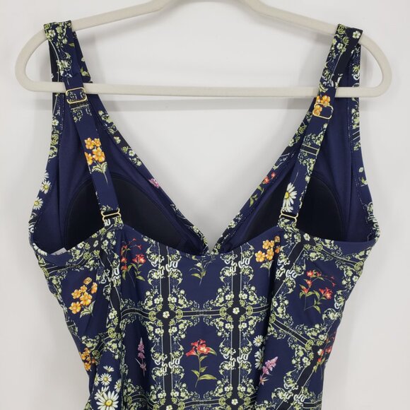 Agua Bendita x Target Floral Tile Cheeky One Piece Swinsuit 1X Bathing Suit Navy - Picture 10 of 13